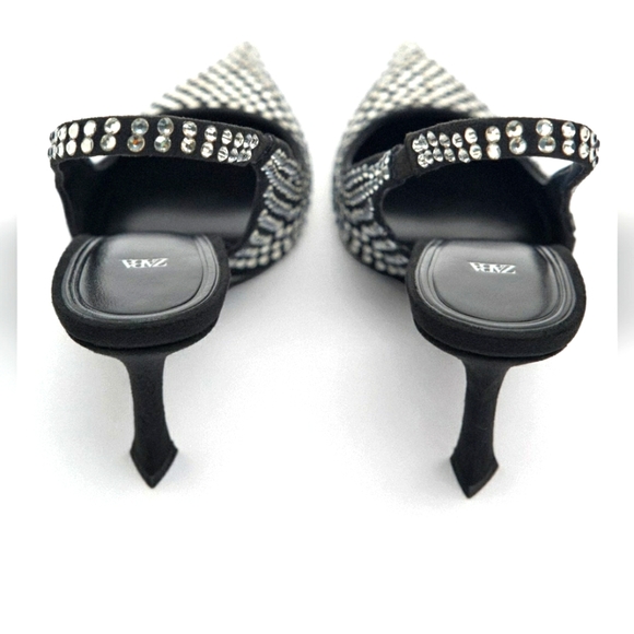 ZARA SLINGBACK SEQUIN WITH CRYSTAL HIGH HEELS Bloggers Favorite - Picture 4 of 9